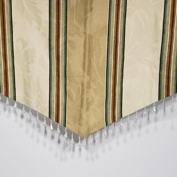 Waverly Cream Green Burgundy Striped Valance with beads 50" X 24" - Picture 4 of 4